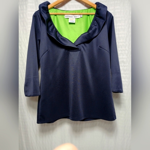 Grechen Scott Jersey Ruffneck 3/4 Sleeve Top. Ladise Size M - Picture 2 of 8